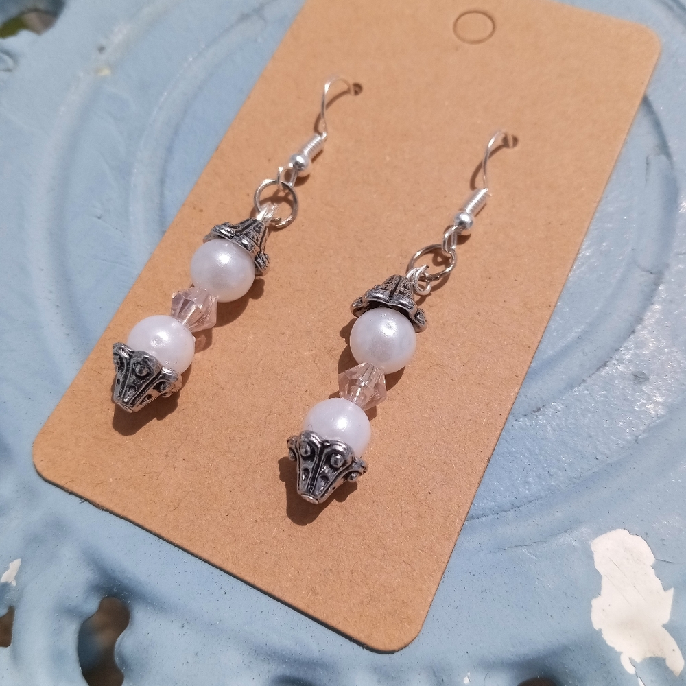 Hand crafted Sterling silver pearl and crystal beaded vintage style earrings